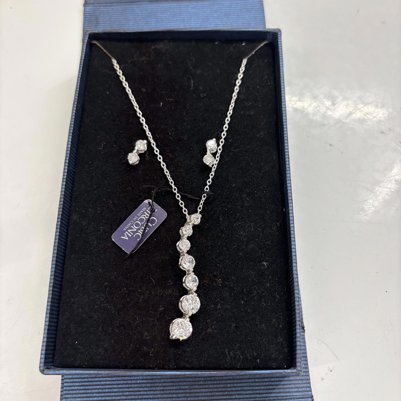 Sterling & Cz Necklace And Earrings Set